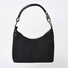 Load the image into the gallery viewer. 極美品 GUCCI グッチ ワンショルダーバッグ ハンドバッグ 115002 イタリア製 GGキャンバス レザー メタルブラック金具 中古 4a006215