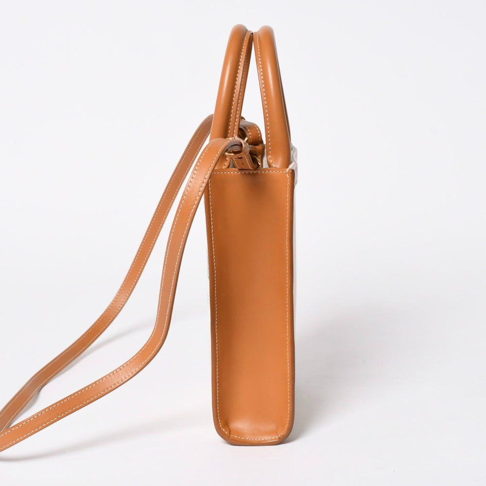 CELINE セリーヌ ミニバーティカルカバ 2WAYショルダーバッグ 193302BNZ.02NT コットンキャンバス レザー ベージュ 美品 中古 4a006230