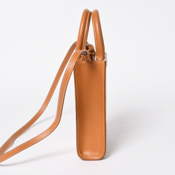 CELINE セリーヌ ミニバーティカルカバ 2WAYショルダーバッグ 193302BNZ.02NT コットンキャンバス レザー ベージュ 美品 中古 4a006230