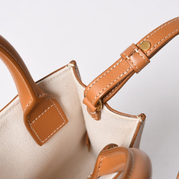 CELINE セリーヌ ミニバーティカルカバ 2WAYショルダーバッグ 193302BNZ.02NT コットンキャンバス レザー ベージュ 美品 中古 4a006230
