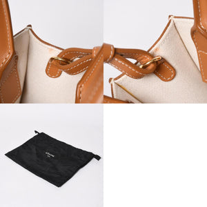 CELINE セリーヌ ミニバーティカルカバ 2WAYショルダーバッグ 193302BNZ.02NT コットンキャンバス レザー ベージュ 美品 中古 4a006230