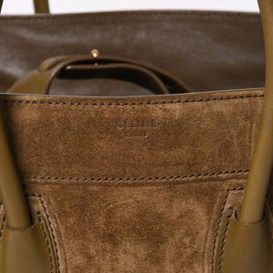 CELINE セリーヌ ラゲージマイクロショッパー ショルダーバッグ ハンドバッグ フィービー期 カーキ カーフスキン スエード シルバー金具 廃盤 中古 4a006222