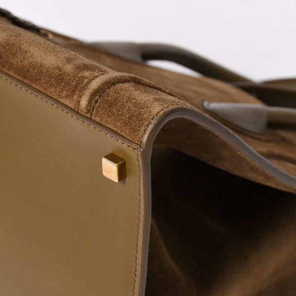 CELINE セリーヌ ラゲージマイクロショッパー ショルダーバッグ ハンドバッグ フィービー期 カーキ カーフスキン スエード シルバー金具 廃盤 中古 4a006222