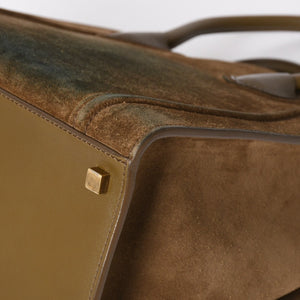CELINE セリーヌ ラゲージマイクロショッパー ショルダーバッグ ハンドバッグ フィービー期 カーキ カーフスキン スエード シルバー金具 廃盤 中古 4a006222