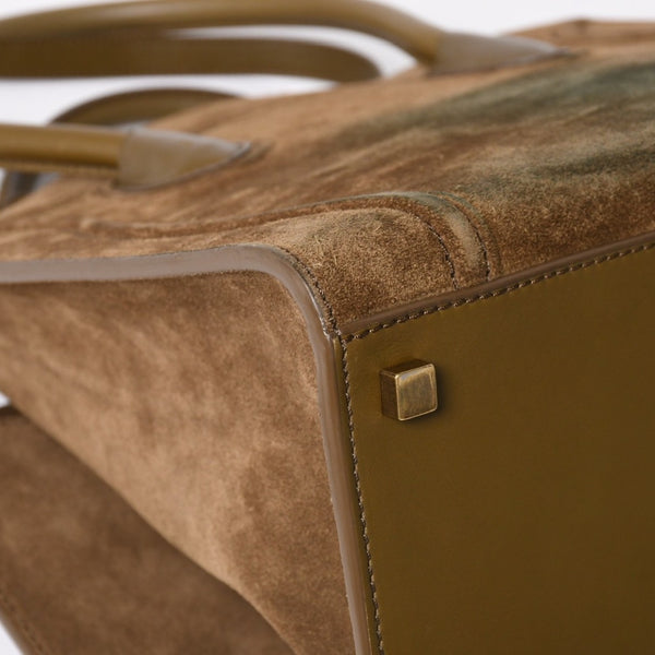 CELINE セリーヌ ラゲージマイクロショッパー ショルダーバッグ ハンドバッグ フィービー期 カーキ カーフスキン スエード シルバー金具 廃盤 中古 4a006222