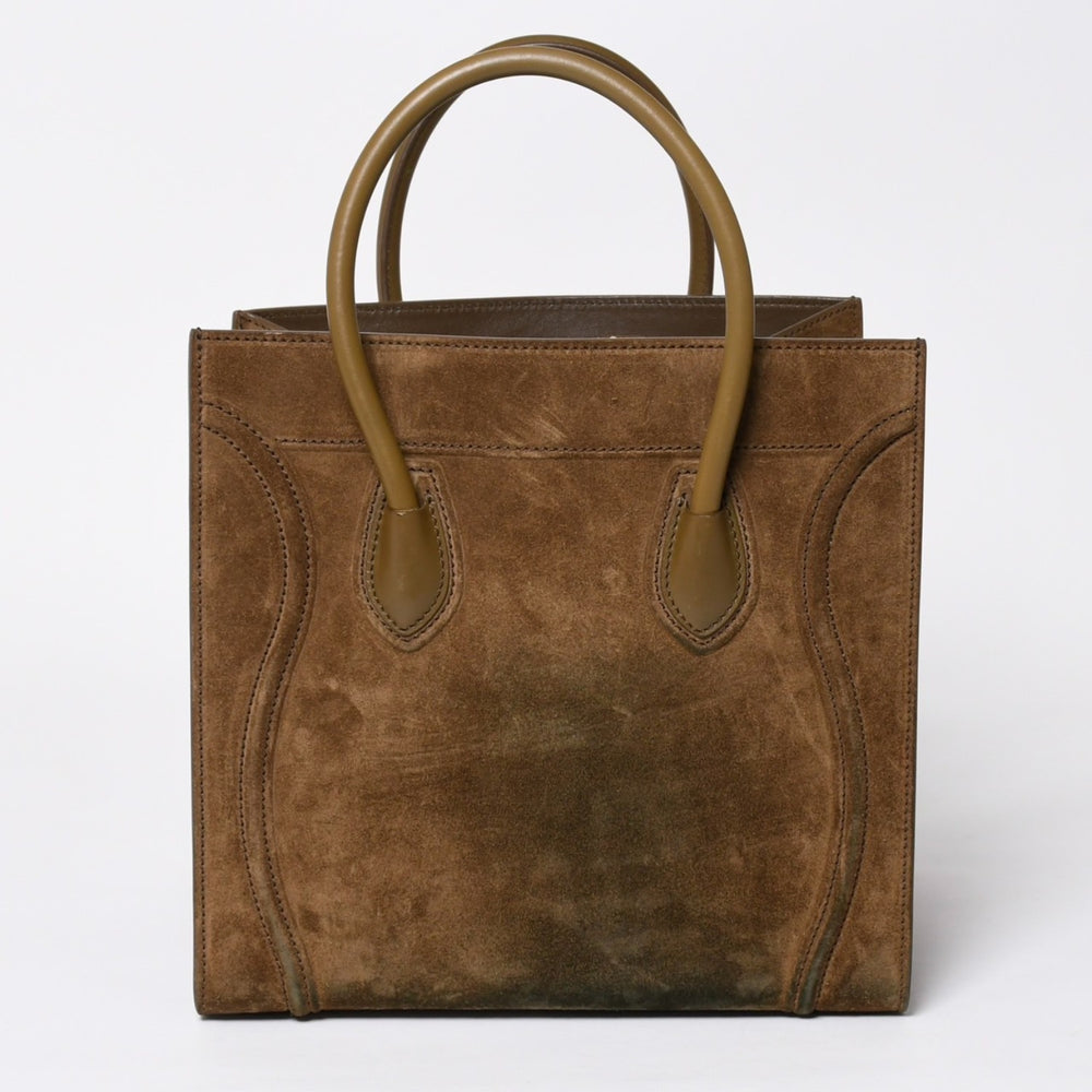 CELINE セリーヌ ラゲージマイクロショッパー ショルダーバッグ ハンドバッグ フィービー期 カーキ カーフスキン スエード シルバー金具 廃盤 中古 4a006222