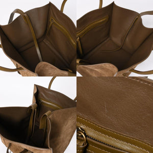 CELINE セリーヌ ラゲージマイクロショッパー ショルダーバッグ ハンドバッグ フィービー期 カーキ カーフスキン スエード シルバー金具 廃盤 中古 4a006222