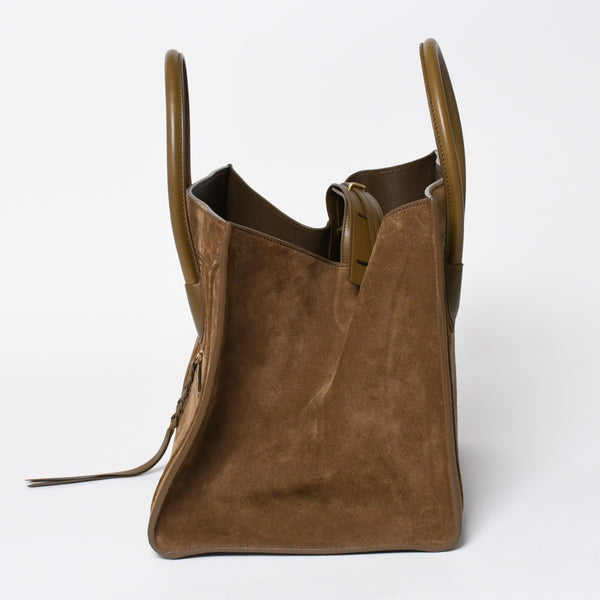CELINE セリーヌ ラゲージマイクロショッパー ショルダーバッグ ハンドバッグ フィービー期 カーキ カーフスキン スエード シルバー金具 廃盤 中古 4a006222