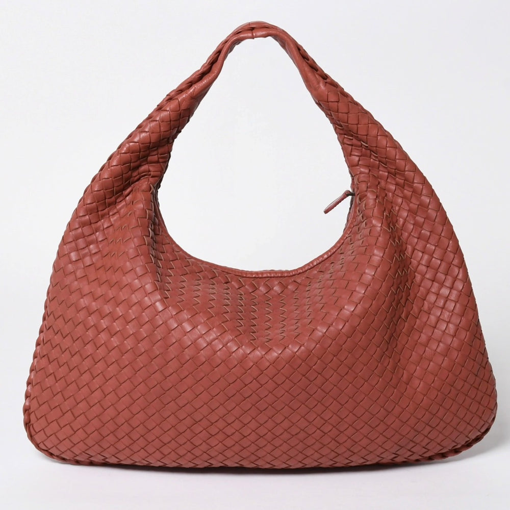 極美品 BOTTEGA VENETA ボッテガヴェネタ イントレチャート ホーボー ハンドバッグ ショルダーバッグ ピンク レザー 中古 4a006224