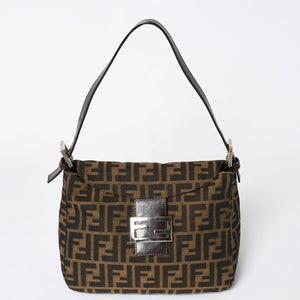 極美品 FENDI フェンディ マンマバケット ワンショルダーバッグ 26325 ズッカ柄 ブラウン ヴィンテージ シルバー金具 中古 4a006223