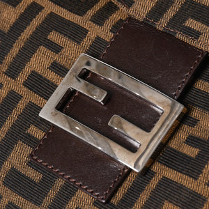 極美品 FENDI フェンディ マンマバケット ワンショルダーバッグ 26325 ズッカ柄 ブラウン ヴィンテージ シルバー金具 中古 4a006223