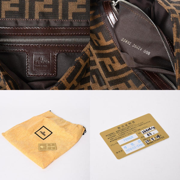 極美品 FENDI フェンディ ショルダーバッグ クロスボディバッグ マンマバケット ズッカ柄 33492 ブラウン シルバー金具 中古 4a006376