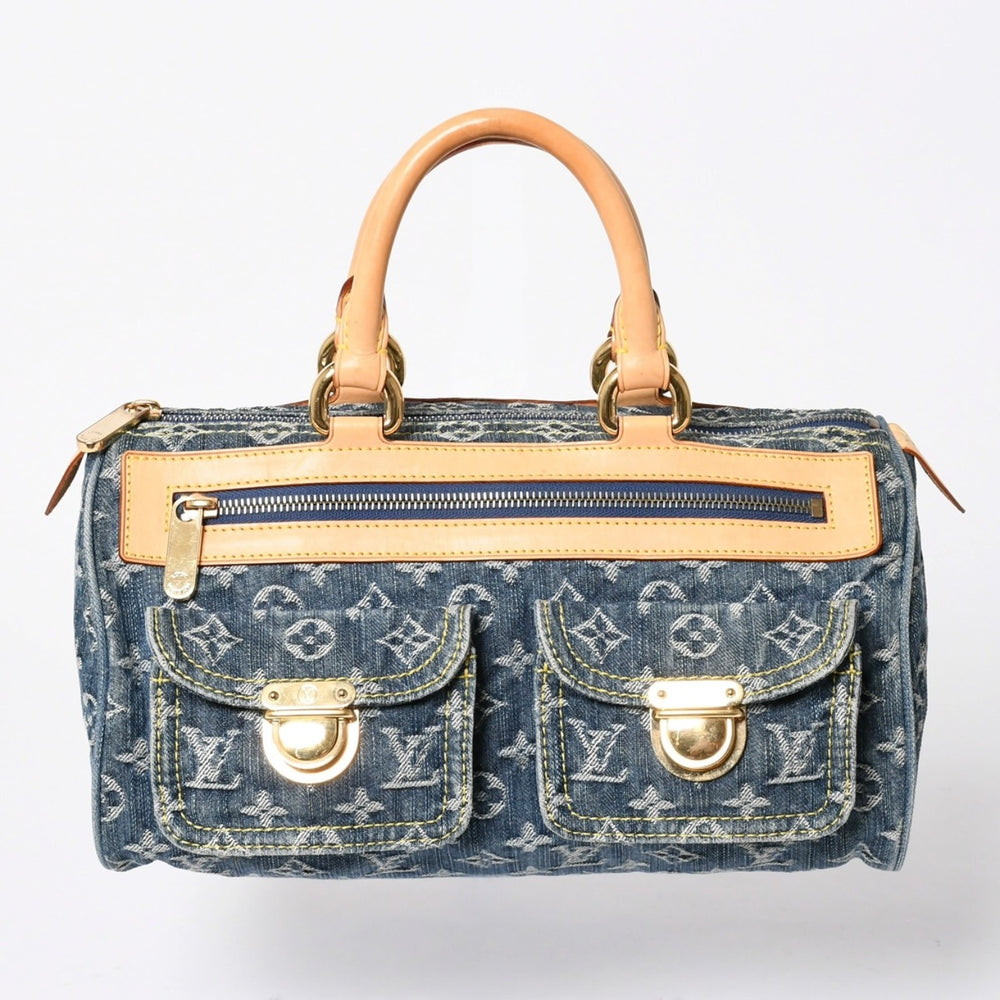 新品同様 LOUIS VUITTON ルイヴィトン ネオスピーディ ハンドバッグ M95019 モノグラム デニム インディゴブルー ゴールド金具 中古 4a006512