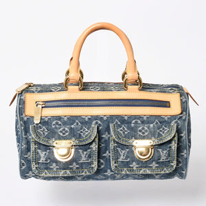 新品同様 LOUIS VUITTON ルイヴィトン ネオスピーディ ハンドバッグ M95019 モノグラム デニム インディゴブルー ゴールド金具 中古 4a006512