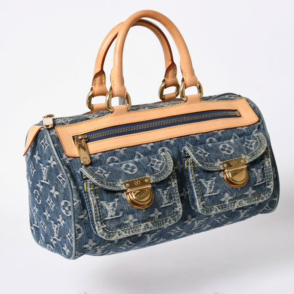 新品同様 LOUIS VUITTON ルイヴィトン ネオスピーディ ハンドバッグ M95019 モノグラム デニム インディゴブルー ゴールド金具 中古 4a006512