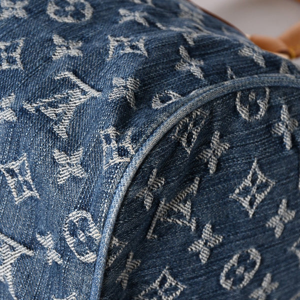 新品同様 LOUIS VUITTON ルイヴィトン ネオスピーディ ハンドバッグ M95019 モノグラム デニム インディゴブルー ゴールド金具 中古 4a006512