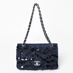 極美品 CHANEL シャネル マトラッセ25 Wフラップ Wチェーンショルダーバッグ 12番台 ココマーク サテン スパンコール ネイビー 中古 4a006228
