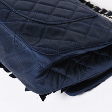 Load the image into the gallery viewer. 極美品 CHANEL シャネル マトラッセ25 Wフラップ Wチェーンショルダーバッグ 12番台 ココマーク サテン スパンコール ネイビー 中古 4a006228