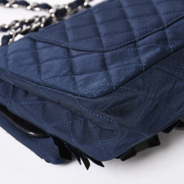 極美品 CHANEL シャネル マトラッセ25 Wフラップ Wチェーンショルダーバッグ 12番台 ココマーク サテン スパンコール ネイビー 中古 4a006228