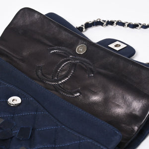 極美品 CHANEL シャネル マトラッセ25 Wフラップ Wチェーンショルダーバッグ 12番台 ココマーク サテン スパンコール ネイビー 中古 4a006228