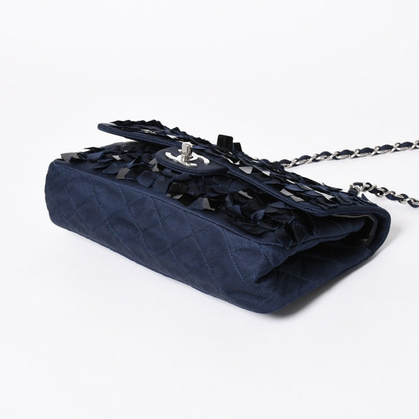 極美品 CHANEL シャネル マトラッセ25 Wフラップ Wチェーンショルダーバッグ 12番台 ココマーク サテン スパンコール ネイビー 中古 4a006228