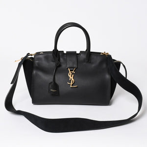 新品同様品 YVES SAINT LAURENT イヴサンローラン ベイビーカバス 2WAYバッグ ハンドバッグ ショルダーバッグ ブラック ゴールド金具 中古 4a006229