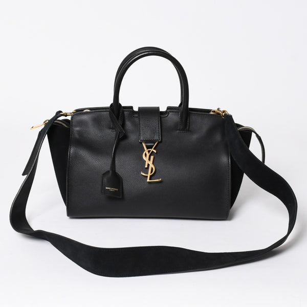 新品同様品 YVES SAINT LAURENT イヴサンローラン ベイビーカバス 2WAYバッグ ハンドバッグ ショルダーバッグ ブラック ゴールド金具 中古 4a006229