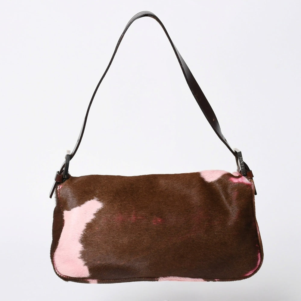極美品 FENDI フェンディ マンマバケット ハラコ レザー ショルダーバッグ 2308-26424-099 ピンク ブラウン シルバー金具 中古 4a006149