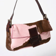 Load the image into the gallery viewer. 極美品 FENDI フェンディ マンマバケット ハラコ レザー ショルダーバッグ 2308-26424-099 ピンク ブラウン シルバー金具 中古 4a006149
