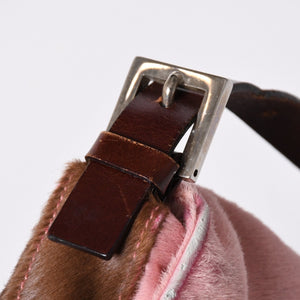 Very Good Condition FENDI Mamma Bucket Haraco Leather Shoulder Bag 2308-26424-099 Pink Brown Silver Hardware Used 4a006149