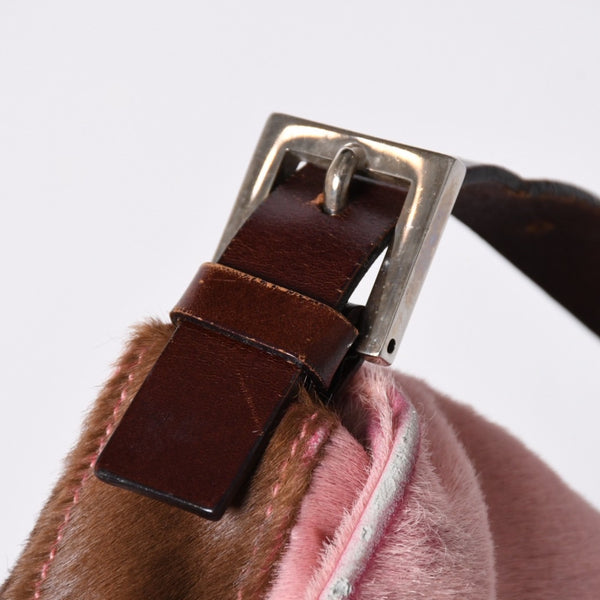 Very Good Condition FENDI Mamma Bucket Haraco Leather Shoulder Bag 2308-26424-099 Pink Brown Silver Hardware Used 4a006149