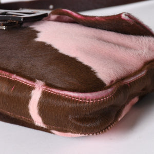 Very Good Condition FENDI Mamma Bucket Haraco Leather Shoulder Bag 2308-26424-099 Pink Brown Silver Hardware Used 4a006149