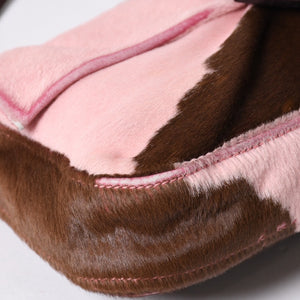 Very Good Condition FENDI Mamma Bucket Haraco Leather Shoulder Bag 2308-26424-099 Pink Brown Silver Hardware Used 4a006149