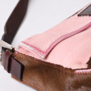 Very Good Condition FENDI Mamma Bucket Haraco Leather Shoulder Bag 2308-26424-099 Pink Brown Silver Hardware Used 4a006149
