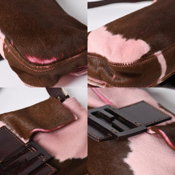 Very Good Condition FENDI Mamma Bucket Haraco Leather Shoulder Bag 2308-26424-099 Pink Brown Silver Hardware Used 4a006149