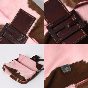 Very Good Condition FENDI Mamma Bucket Haraco Leather Shoulder Bag 2308-26424-099 Pink Brown Silver Hardware Used 4a006149