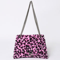 BALENCIAGA バレンシアガ ショルダーバッグ CRUSH クラッシュ M レオパード柄 ピンク ブラック 716393 美品 中古 4a005040