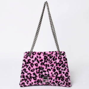 BALENCIAGA バレンシアガ ショルダーバッグ CRUSH クラッシュ M レオパード柄 ピンク ブラック 716393 美品 中古 4a005040