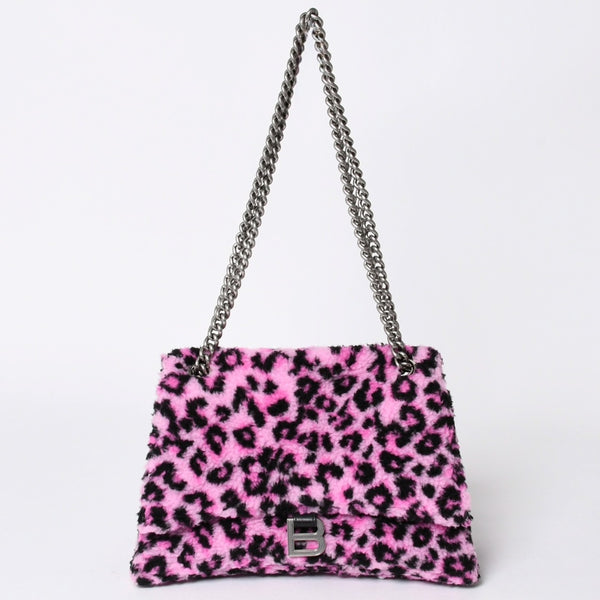 BALENCIAGA バレンシアガ ショルダーバッグ CRUSH クラッシュ M レオパード柄 ピンク ブラック 716393 美品 中古 4a005040