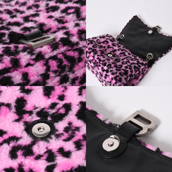 BALENCIAGA バレンシアガ ショルダーバッグ CRUSH クラッシュ M レオパード柄 ピンク ブラック 716393 美品 中古 4a005040