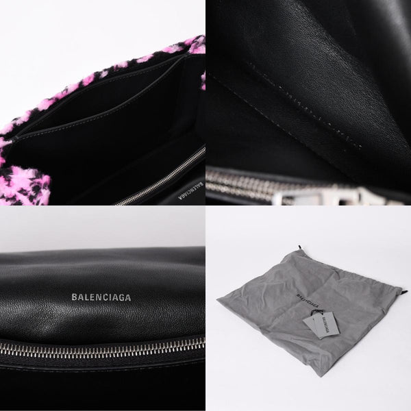 BALENCIAGA バレンシアガ ショルダーバッグ CRUSH クラッシュ M レオパード柄 ピンク ブラック 716393 美品 中古 4a005040