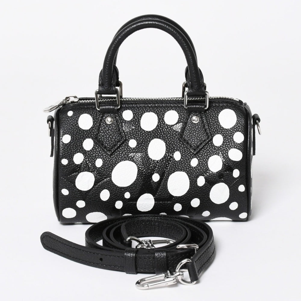 新品同様 LOUIS VUITTON ルイヴィトン ナノ スピーディー ハンドバッグ 草間彌生 モノグラム アンプラント M81910 ブラック 中古 4a006239