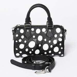 新品同様 LOUIS VUITTON ルイヴィトン ナノ スピーディー ハンドバッグ 草間彌生 モノグラム アンプラント M81910 ブラック 中古 4a006239