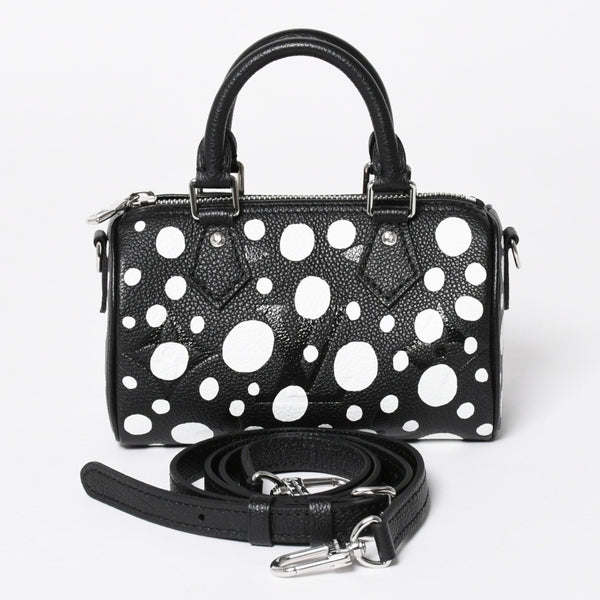 新品同様 LOUIS VUITTON ルイヴィトン ナノ スピーディー ハンドバッグ 草間彌生 モノグラム アンプラント M81910 ブラック 中古 4a006239