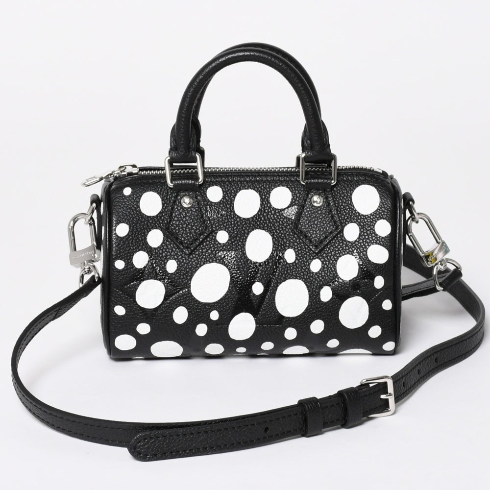 新品同様 LOUIS VUITTON ルイヴィトン ナノ スピーディー ハンドバッグ 草間彌生 モノグラム アンプラント M81910 ブラック 中古 4a006239
