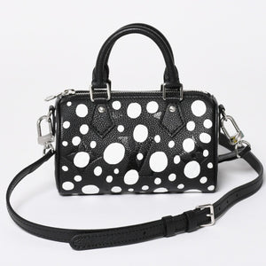 新品同様 LOUIS VUITTON ルイヴィトン ナノ スピーディー ハンドバッグ 草間彌生 モノグラム アンプラント M81910 ブラック 中古 4a006239