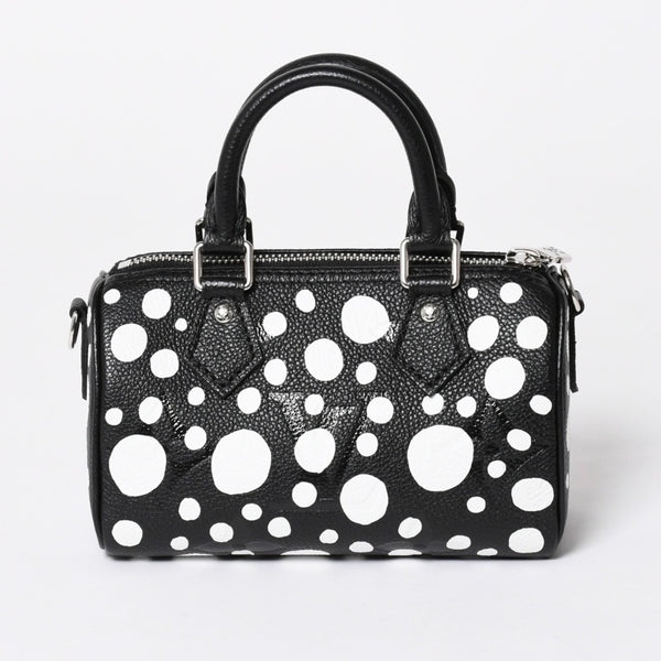 新品同様 LOUIS VUITTON ルイヴィトン ナノ スピーディー ハンドバッグ 草間彌生 モノグラム アンプラント M81910 ブラック 中古 4a006239
