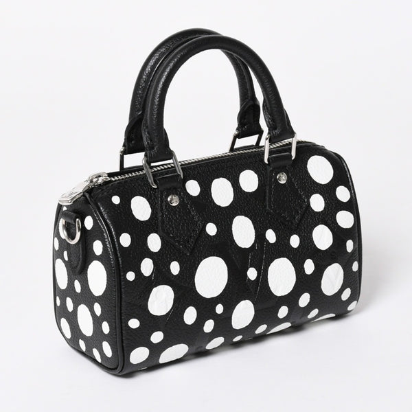新品同様 LOUIS VUITTON ルイヴィトン ナノ スピーディー ハンドバッグ 草間彌生 モノグラム アンプラント M81910 ブラック 中古 4a006239