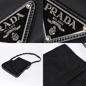 極美品 PRADA プラダ ポコノ ショルダーバッグ トライアングルロゴ 三角ロゴ ナイロン ブラック シルバー金具 中古 4a006214