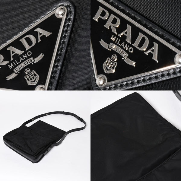 極美品 PRADA プラダ ポコノ ショルダーバッグ トライアングルロゴ 三角ロゴ ナイロン ブラック シルバー金具 中古 4a006214